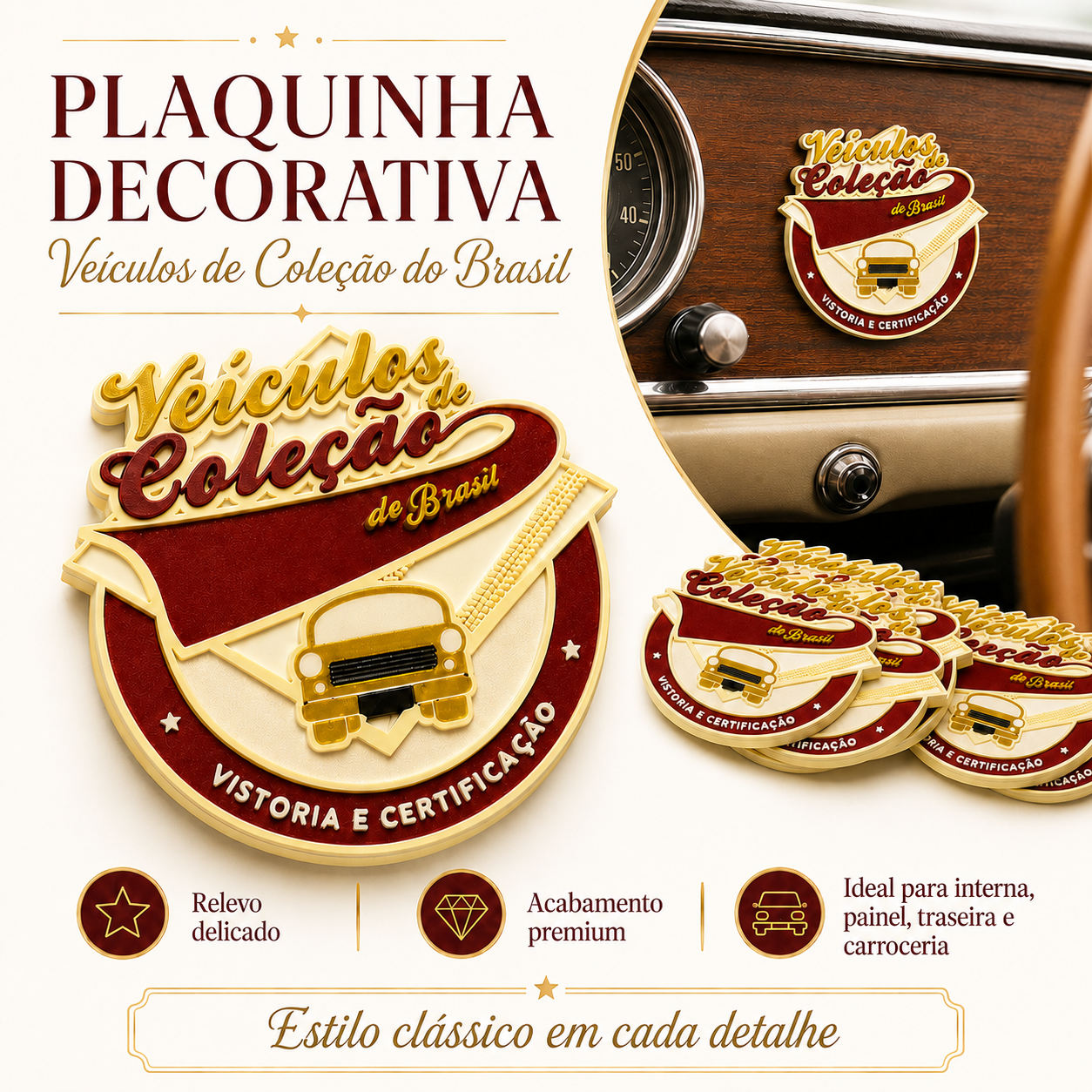 Placa Decorativa Veículos de Coleção do Brasil